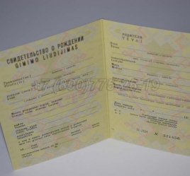 Свидетельство о Рождении 1990г Литовской ССР в Тюмени